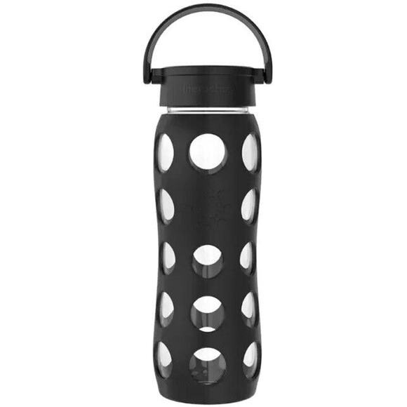 LIFEFACTORY 22 oz Glass Water Bottle With Silicone Sleeve Screw Top - BLACK - Picture 1 of 6